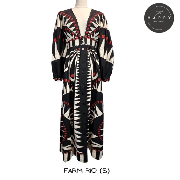 FARM Rio Dresses & Skirts - Farm Rio Coconut Grove Puff-Sleeve V-Neck Maxi Dress Size Small